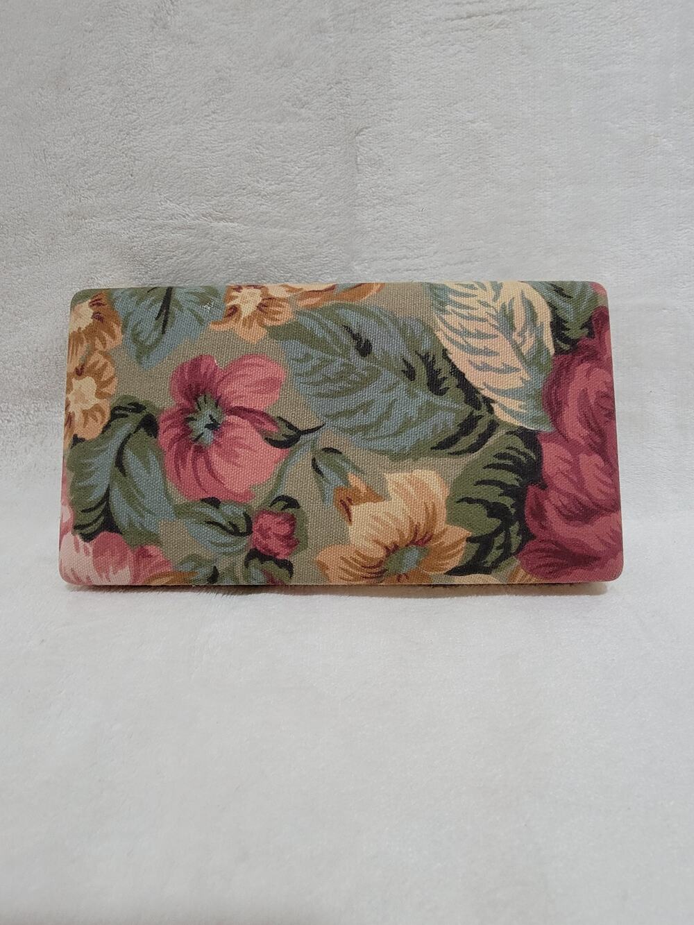 Vintage Floral Cotton JewelryCase, Travel Jewelry Box, Mirror, Green